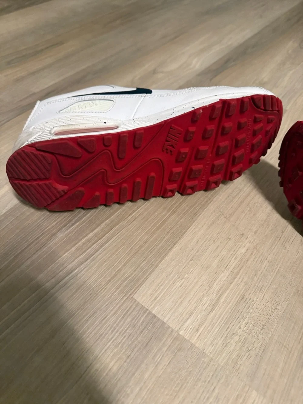 Nike air max White Leather Sneakers with Navy Swoosh and Red Outsole - Picture 5 of 6